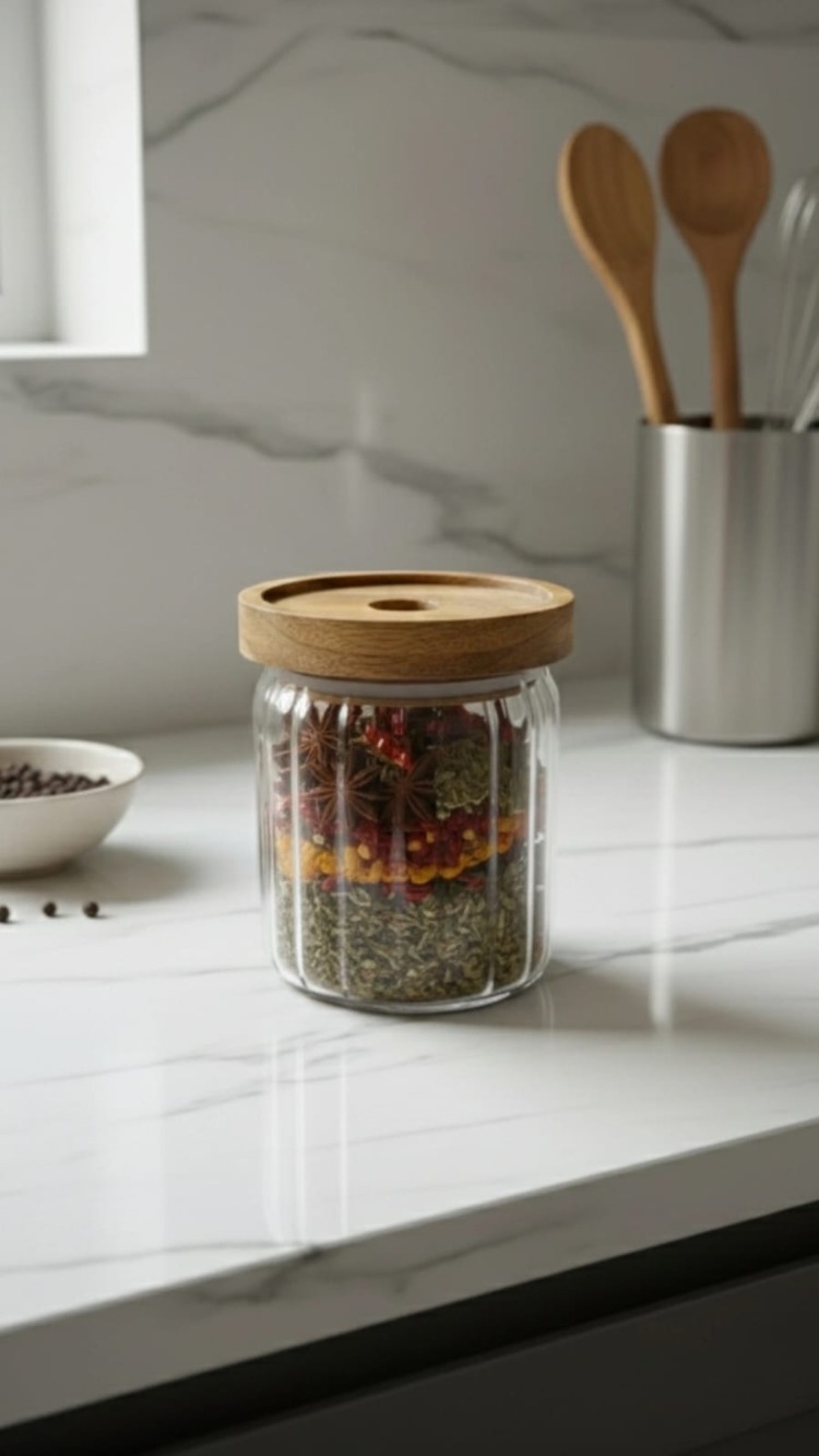 Balsa 500 ml Akasya Kapaklı Cam Yuvarlak Kavanoz – Yuvarlak Baharat & Erzak Saklama Kabı