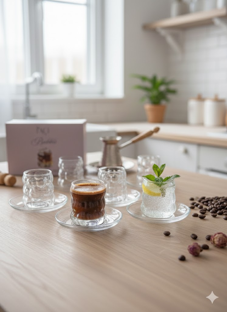 Paçi Bubble 6’lı Kahve Yanı Su Bardağı Seti – Şeffaf Cam Mini Bardak