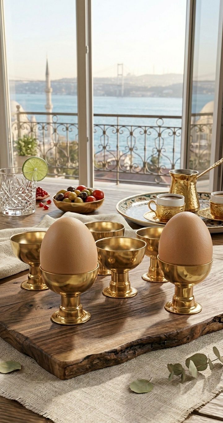 6'lı Gold Renk Metal Yumurtalık Seti- Şık Kahvaltı Sunumluk Yumurtalık- Yumurta Kabı