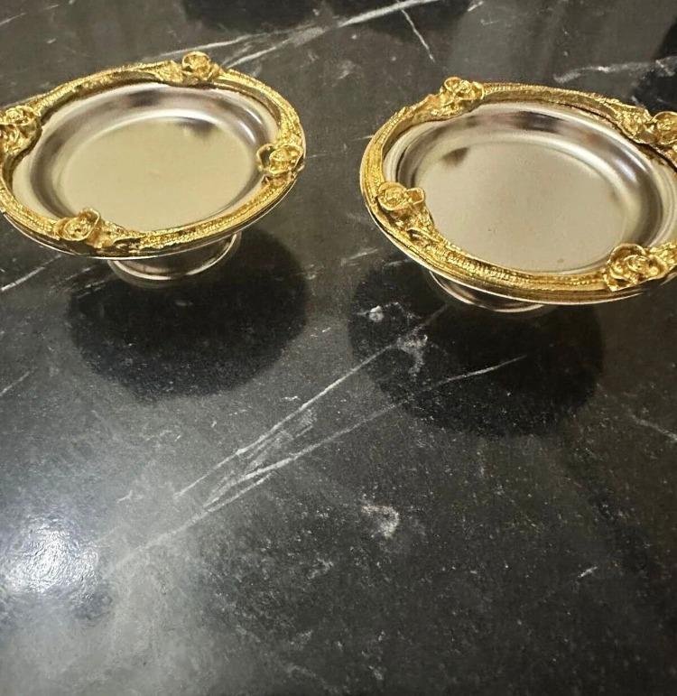 6'lı Kahve Yanı Lokumluk Gold Gümüş Gül Detaylı–Nişan Söz Kahve Yanı Şekerlik