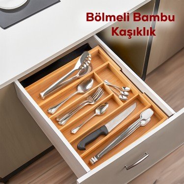 Açılır Kapanır Kaşıklık-Ayarlanabilir Bambu Kaşıklık ve Çekmece Organizeri