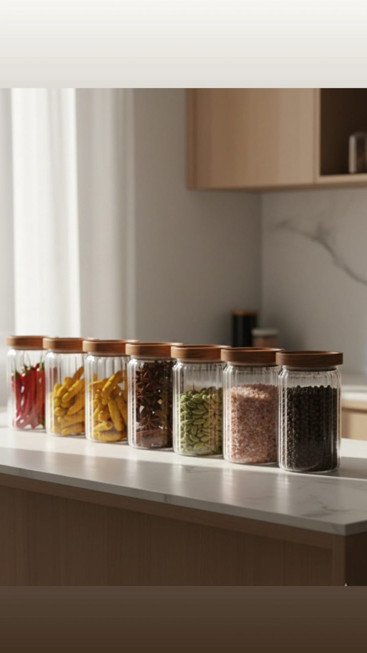 Balsa 1000 ml Akasya Kapaklı Cam Yuvarlak Kavanoz – Baharat & Erzak Saklama Kabı