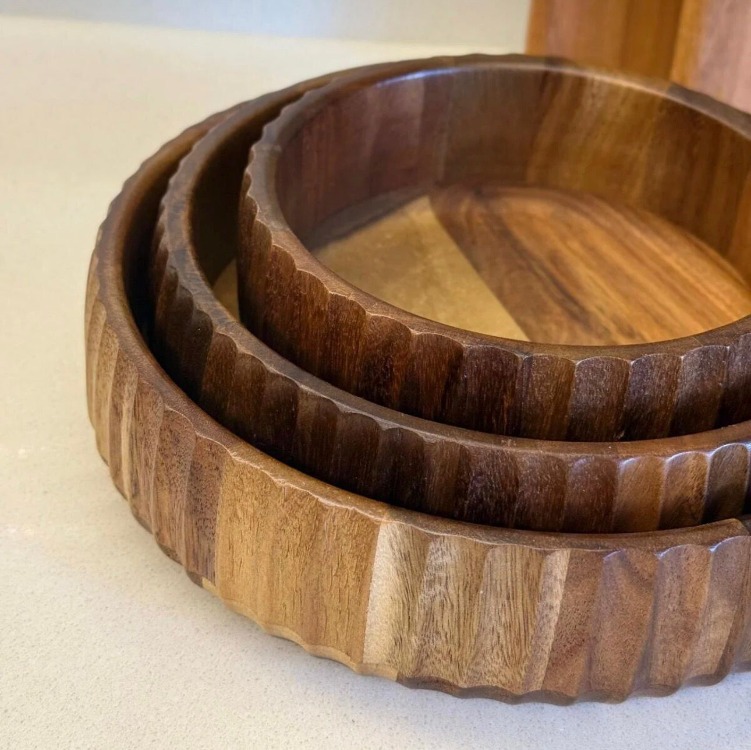3'lü Akasya Kase Seti- 3lü Akasya Oyuklu Curve Bowl Kase Seti