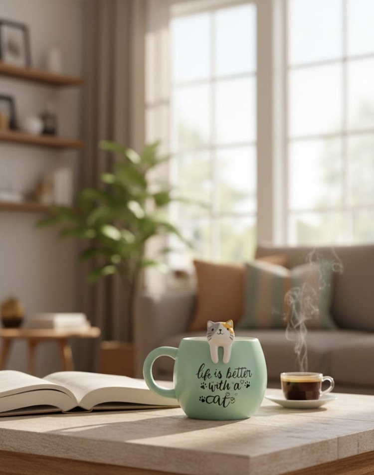 Kosova Kedi Figürlü Mug Kupa 420 ml – Seramik Kupa – Sevimli Cat Mug – Hediye Kupa Bardak