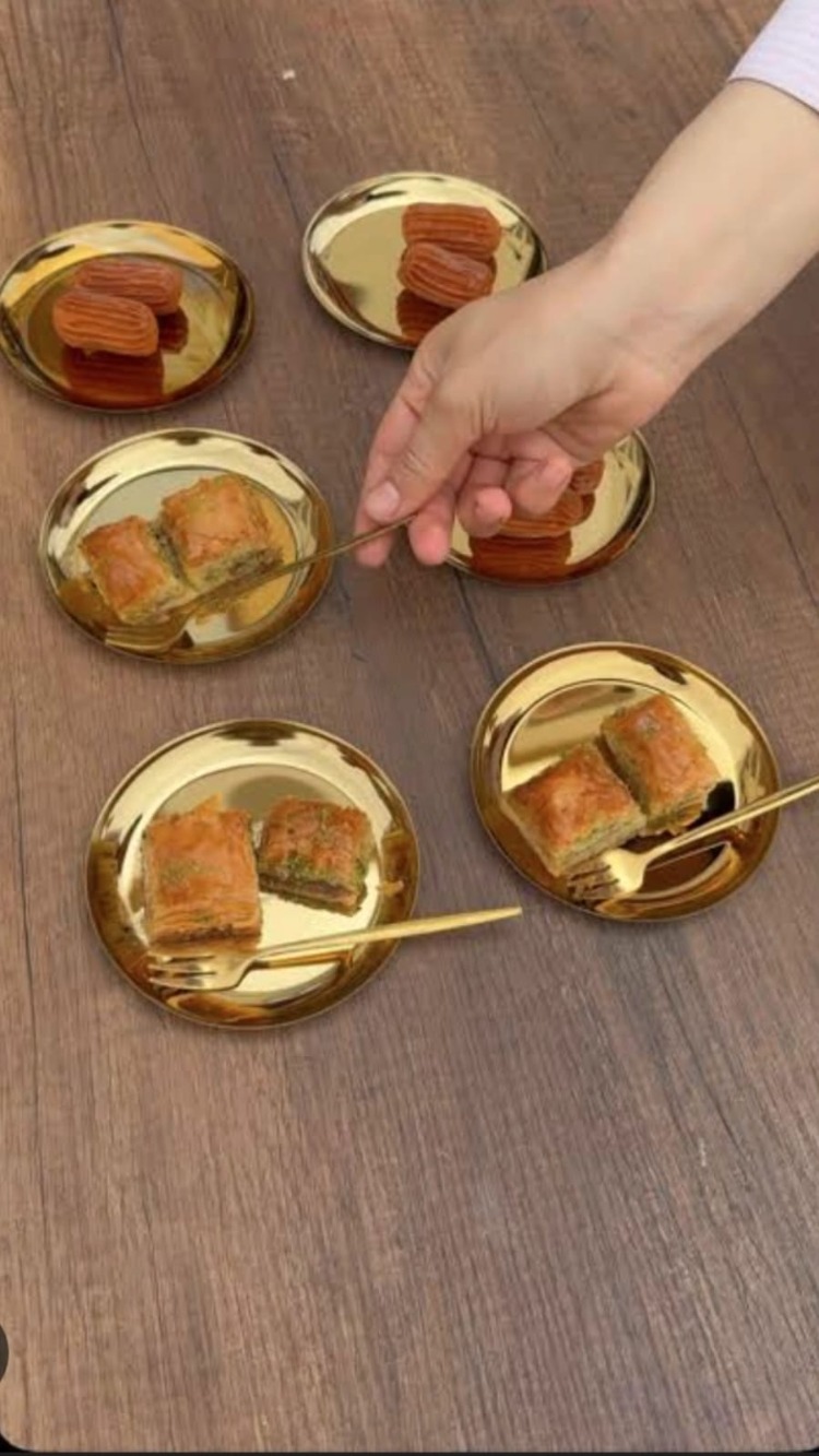 6'lı Gold Yuvarlak Metal Tatlı Tabağı 12 cm- Kahve Yanı Lokumluk,Şekerlik
