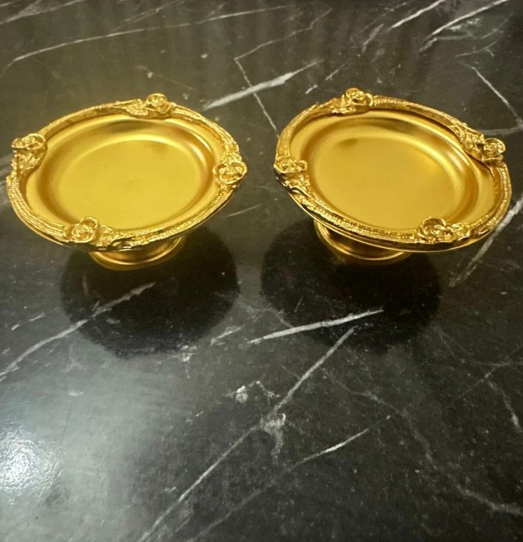 2'li Gold Metal Kaplama Kahve Yanı Lokumluk -Ayaklı, Şık Sunumluk- Kahve Yanı Lokumluk