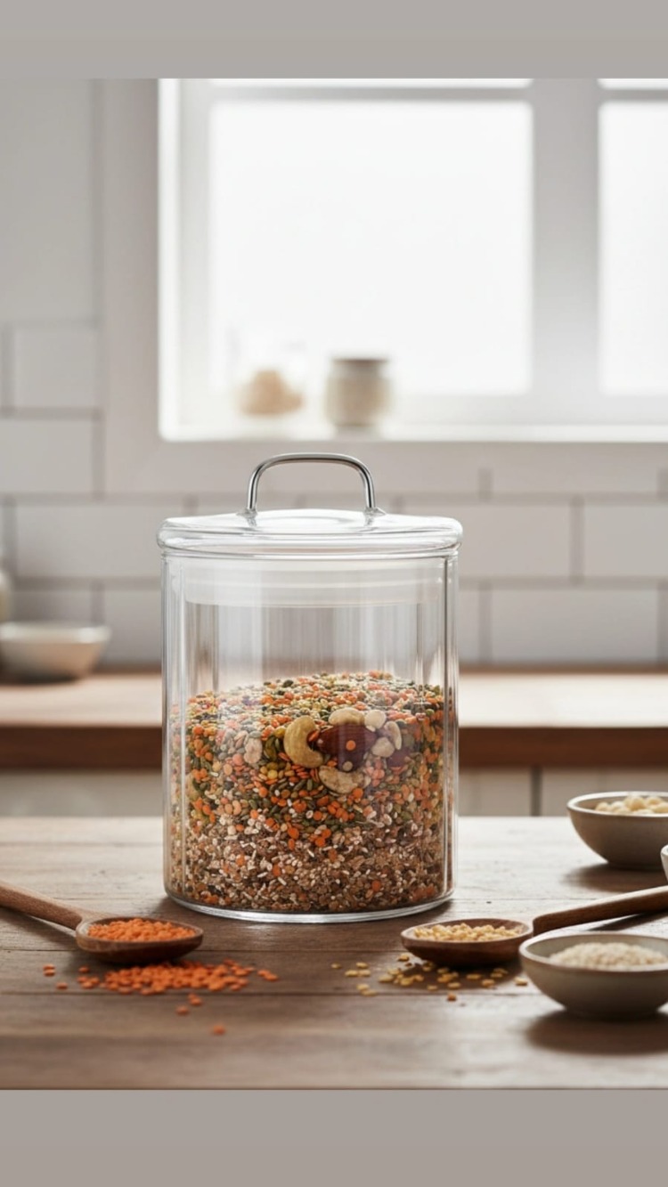Mien 700 ml Cam Kapaklı Kapaklı–Şeffaf Bakliyat, Baharat & Kuru Gıda Saklama Kabı