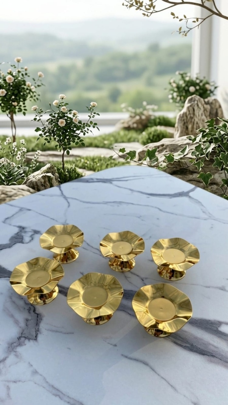6'lı Gold Dalga Desenli Kahve Yanı Lokumluk,Makaronluk,Şekerlik,Kahve Yanı İkramlık