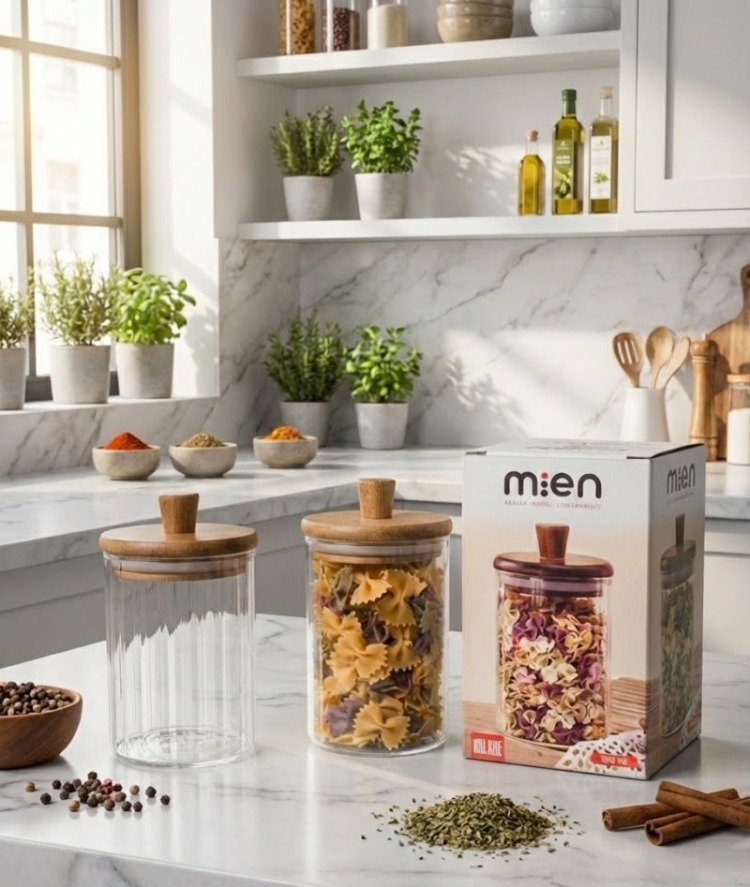 Mien 330 ml Akasya Kapaklı Cam Baharatlık – Saklama Kavanozu – Tekli