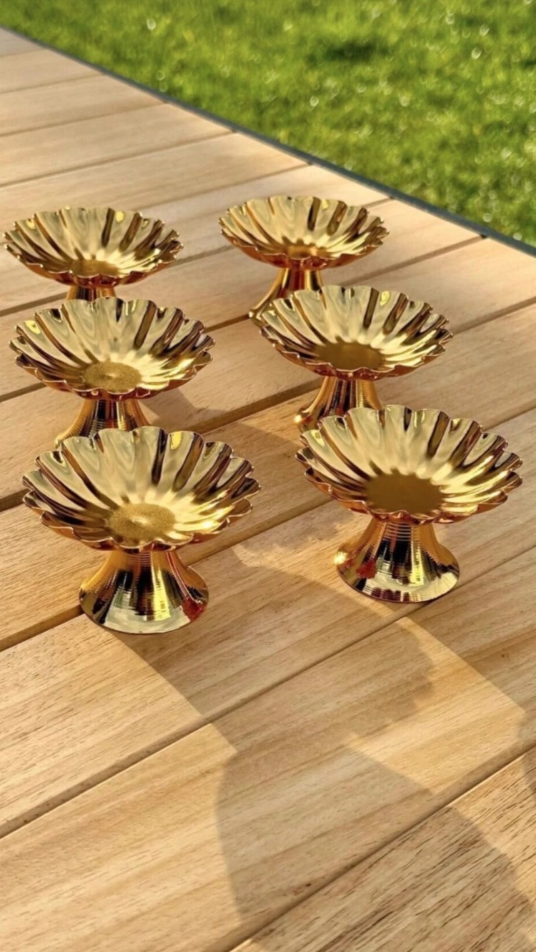 6'lı İsritidye Ayaklı Gold Kahve Yanı Lokumluk,makaronluk, şekerlik,sunum,kahve,ikramlık,
