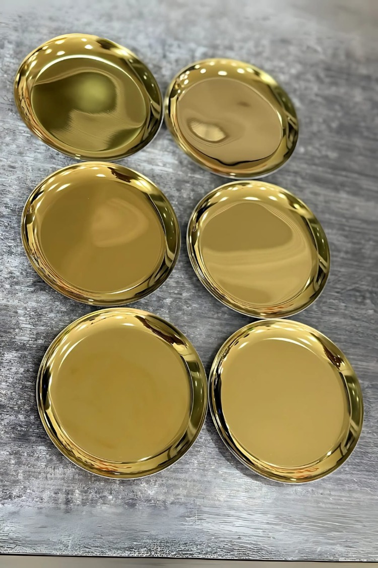6'lı Gold Yuvarlak Metal Tatlı Tabağı 12 cm- Kahve Yanı Lokumluk,Şekerlik