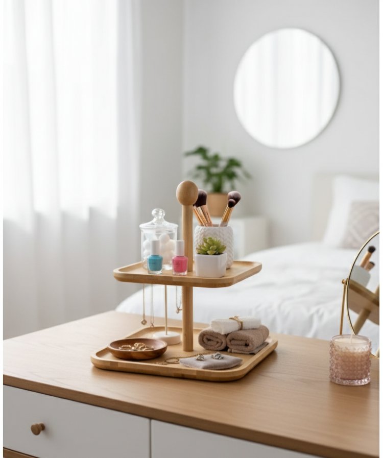 2 Katlı kare bambu sunumluk- 2 Katlı Sunum Standı