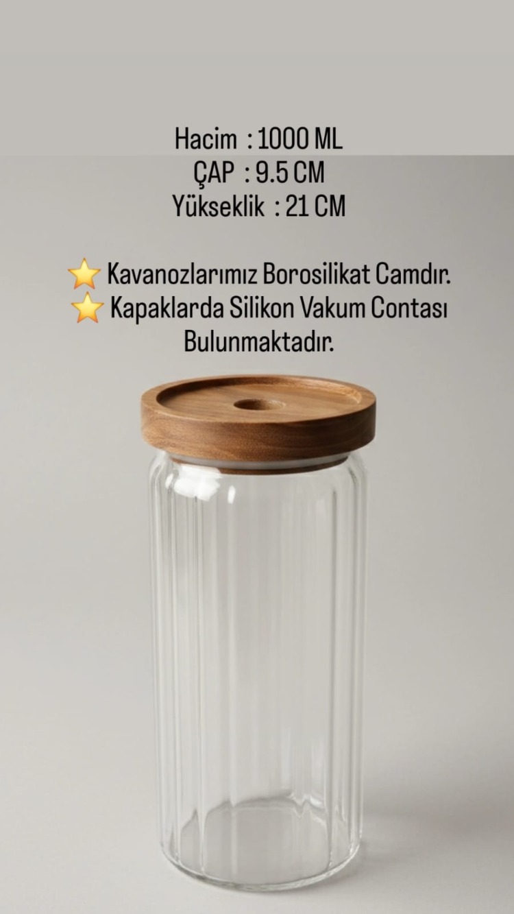 Balsa 1000 ml Akasya Kapaklı Cam Yuvarlak Kavanoz – Baharat & Erzak Saklama Kabı