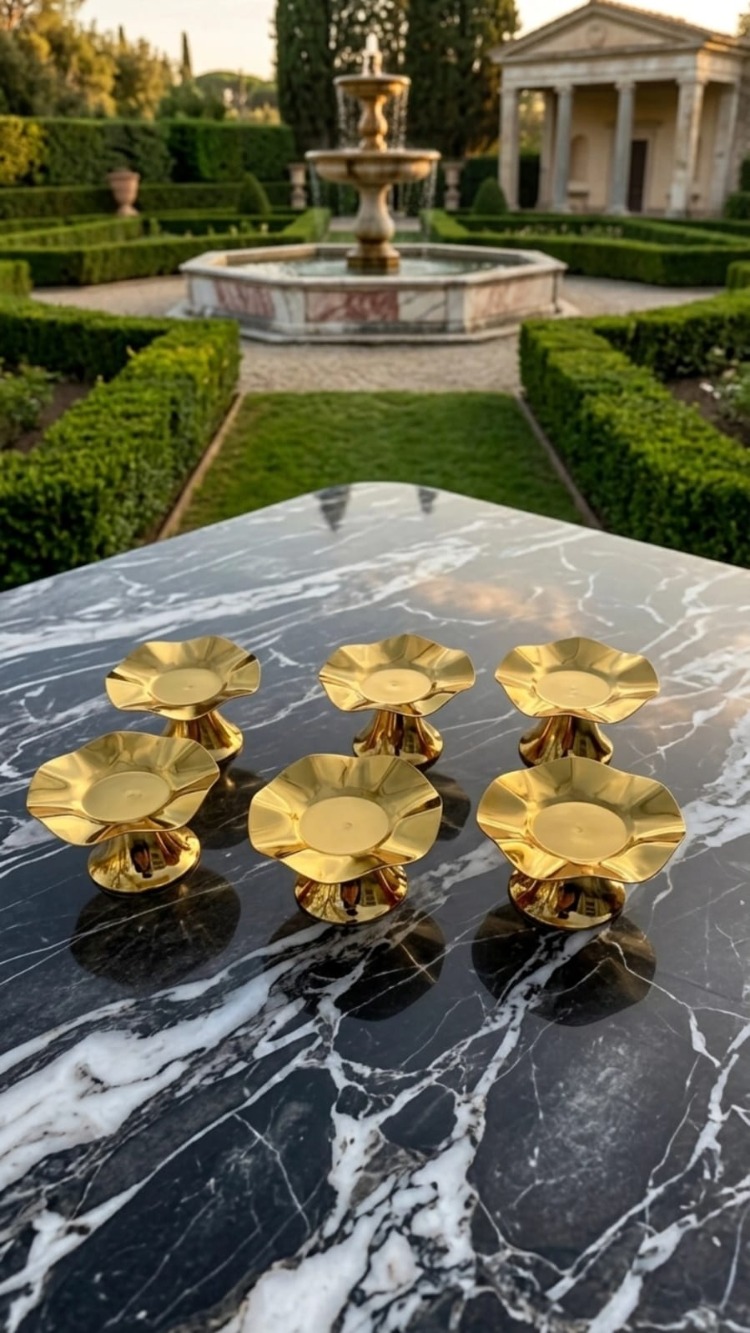 6'lı Gold Dalga Desenli Kahve Yanı Lokumluk,Makaronluk,Şekerlik,Kahve Yanı İkramlık