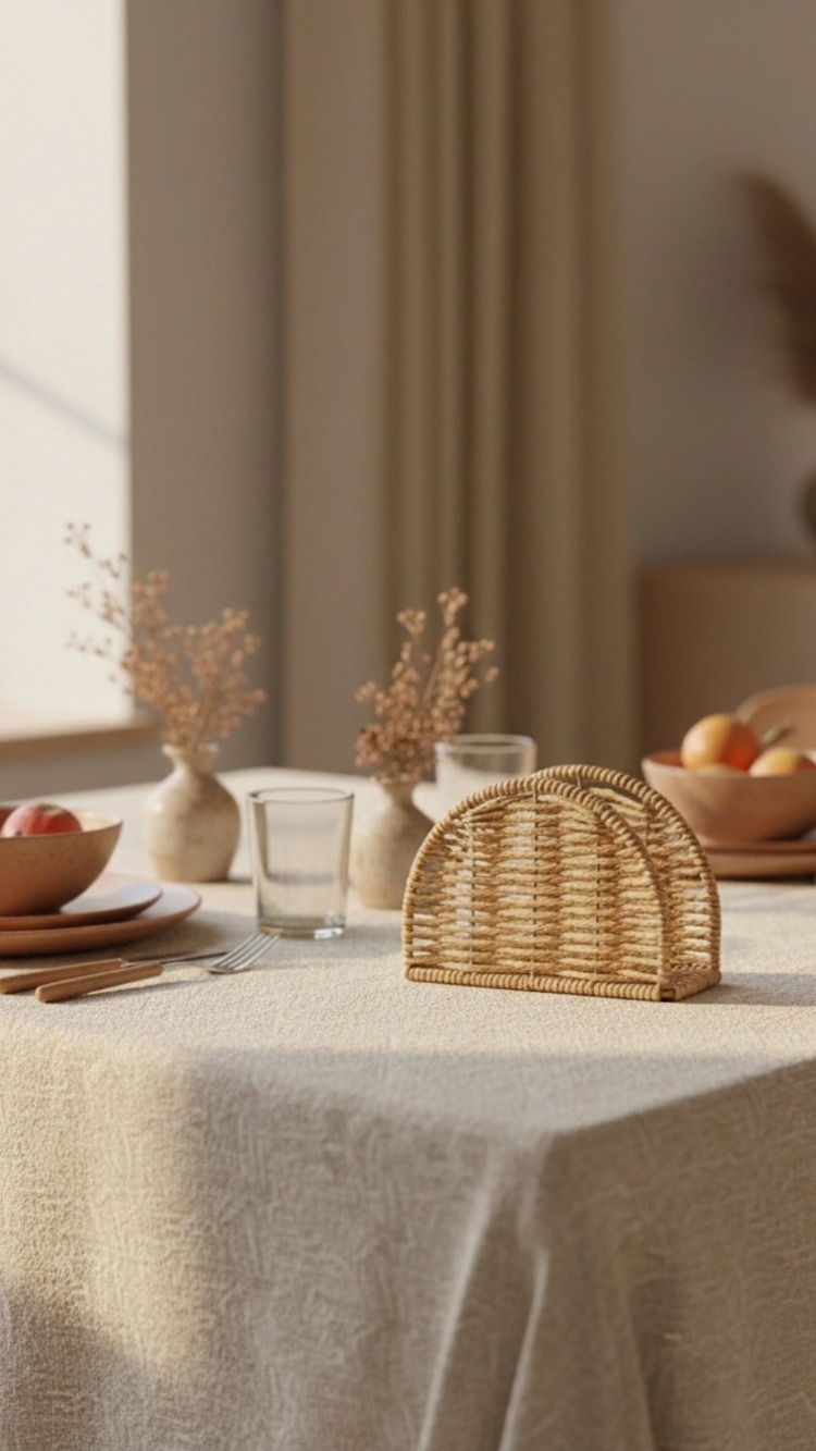 Mien Oval Rattan Peçetelik – Doğal, Dekoratif & Sunumluk