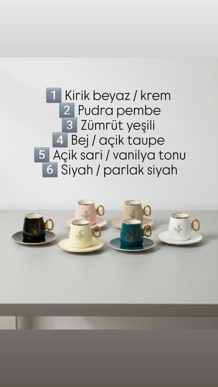 Paçi 6’lı Gold Porselen Fincan Takımı–Renkli Çiçek Desenli Kahve Fincanı Seti-Moeno