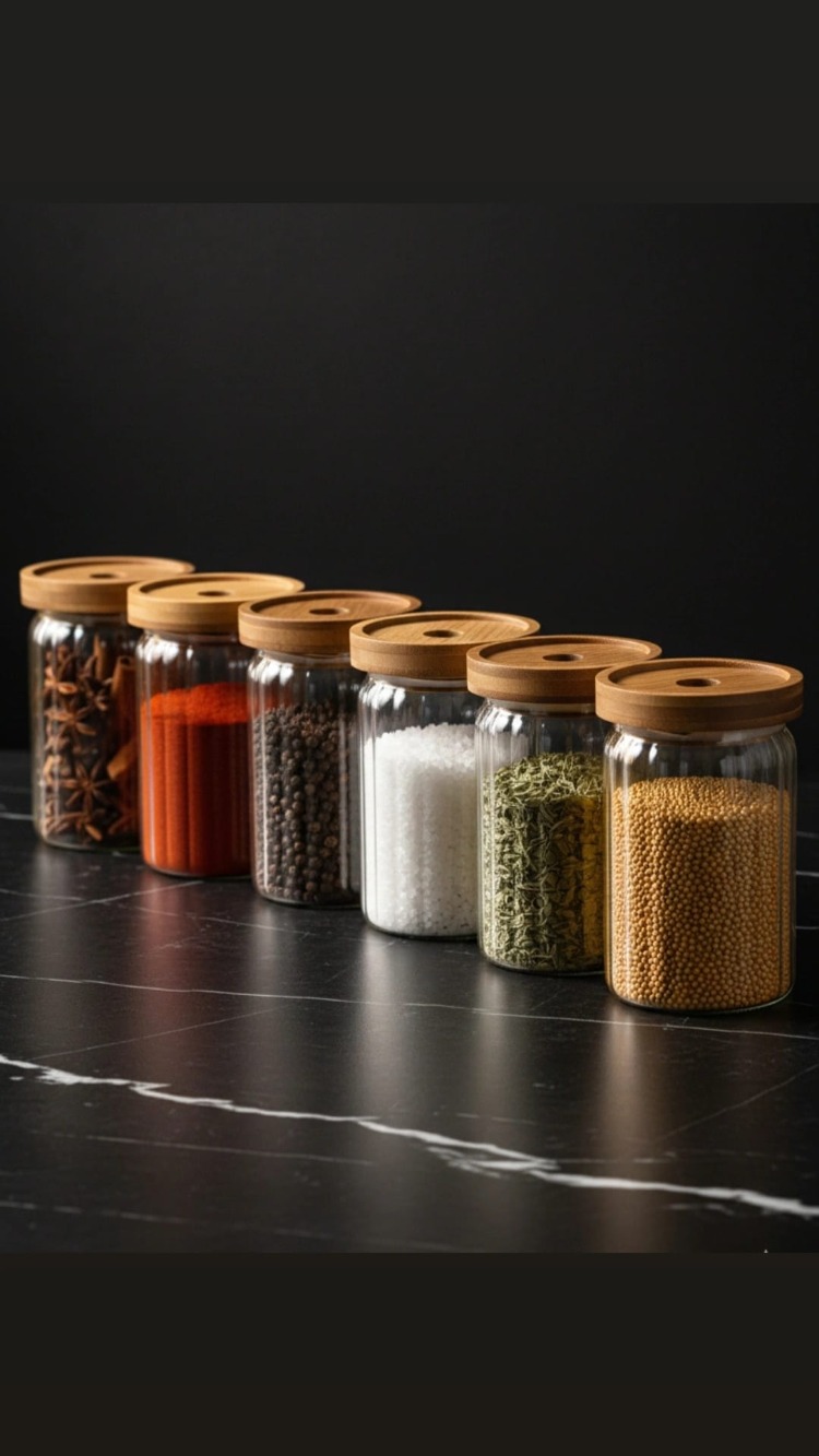 Balsa 750 ml Akasya Kapaklı Yuvarlak Cam Kavanoz – Baharat & Erzak Saklama Kabı