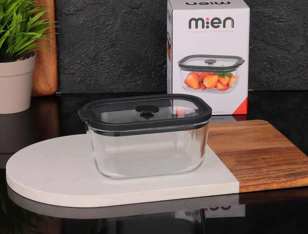 Mien Vakumlu Cam Saklama Kabı Siyah Kapaklı 470 ml- Silikon Contalı Sızdırmaz Cam Saklama Kabı