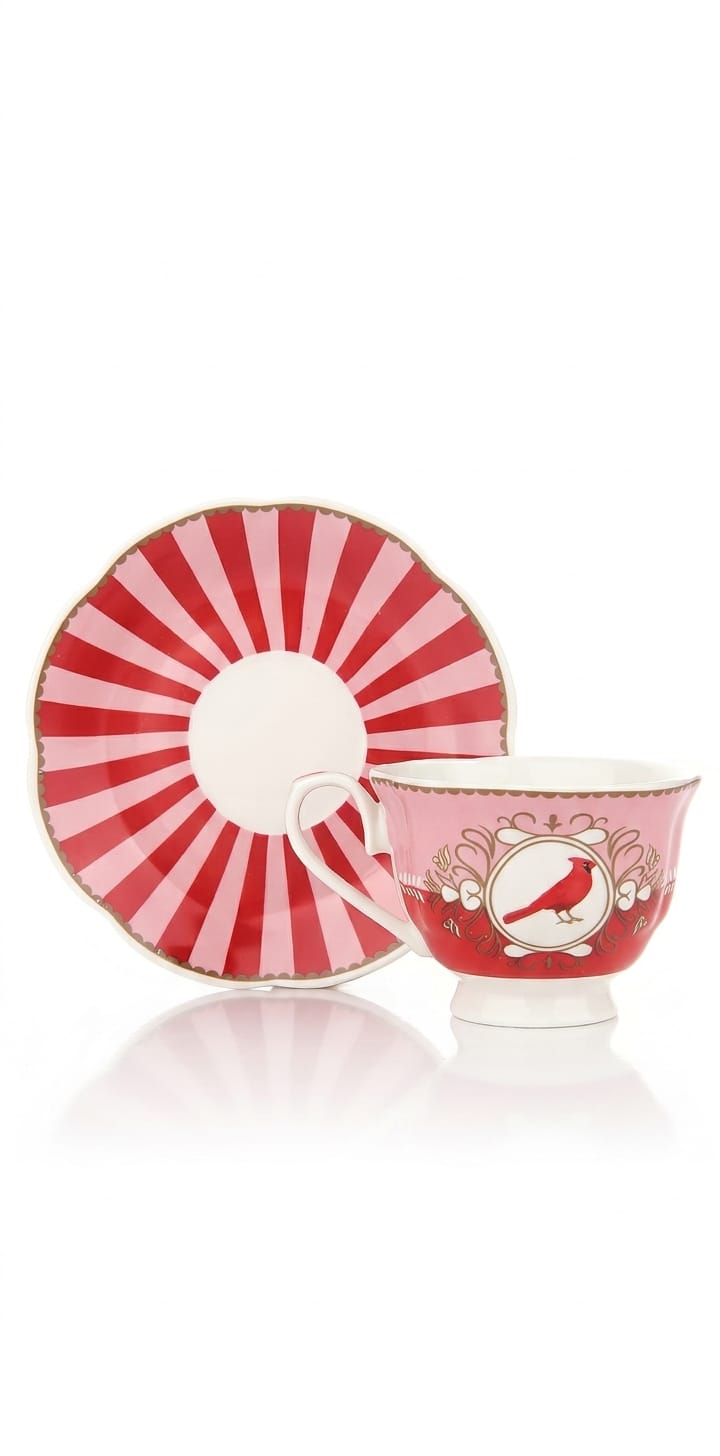 Mien 2 Kişilik Love Birds Pembe Fincan Takımı-Lovely Birds Kırmızı Pembe Fincan Seti