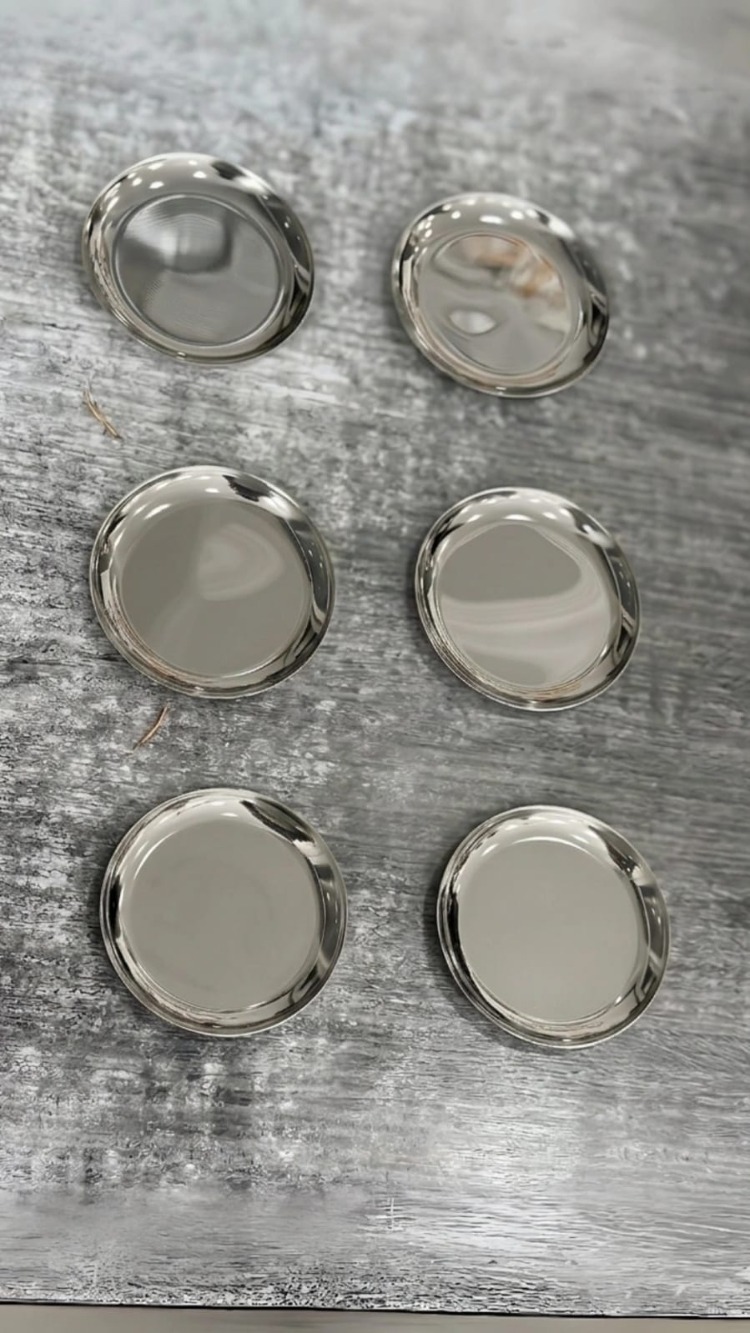 6'lı Gümüş Yuvarlak Metal Tatlı Tabağı 12 cm- Kahve Yanı Lokumluk,Şekerlik