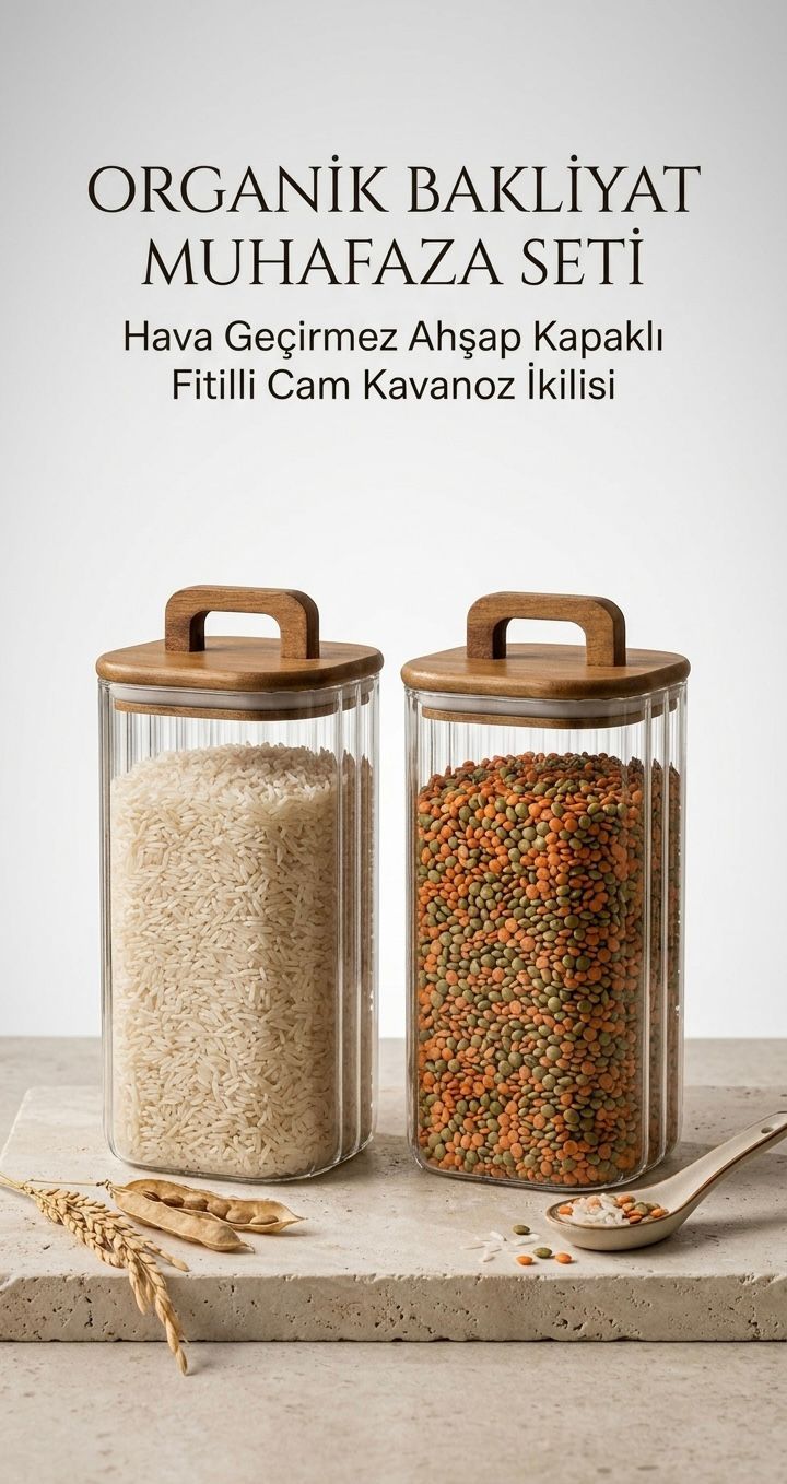 2'li Akasya Kapaklı Büyük Boy Kavanoz Seti 1850 ml- Büyük Boy Saklama Kavanozu- Vakum Kapaklı