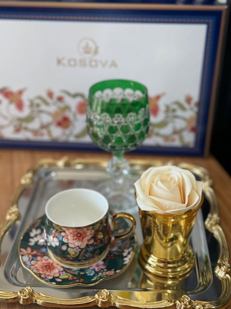 Kosova Çok Çiçekli 6 Kişilik Fincan Takımı- Kosova Çiçekli, Çok Renkli Türk Kahvesi Seti