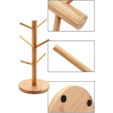 Bambu Fincan Askısı-Doğal Bambu Ağaç Tasarımlı Fincan Askılığı ve Organizer Standı
