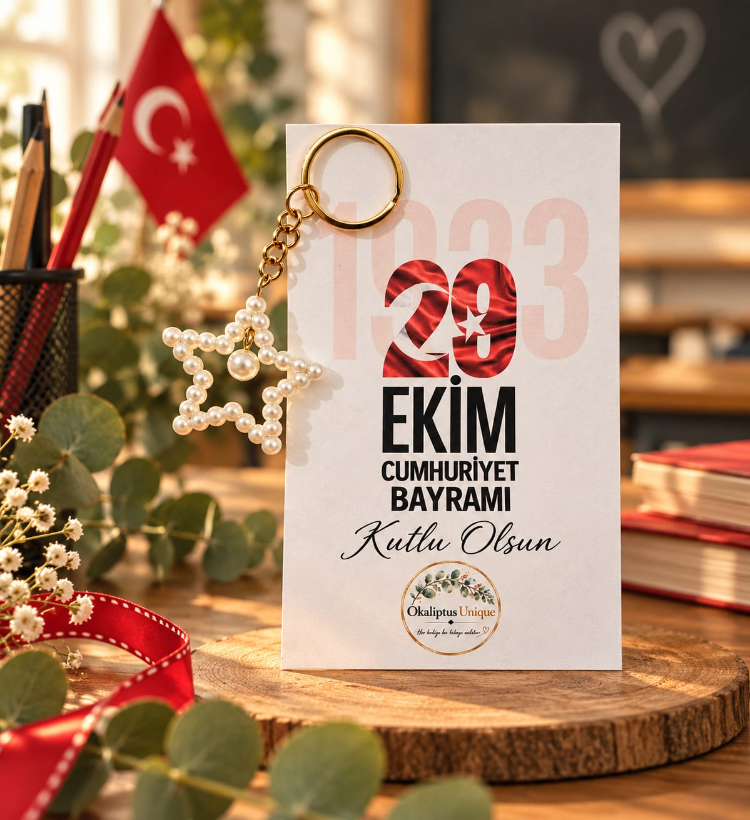 29 Ekim İnci Yıldız Anahtarlıklı Hatıra Kartı