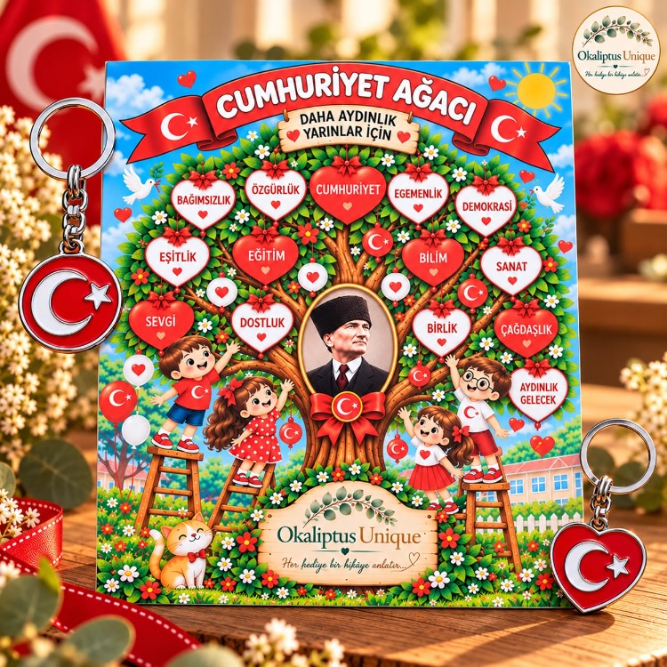 Cumhuriyet Ağacı Kartlı Metal Anahtarlık Hediyeliği