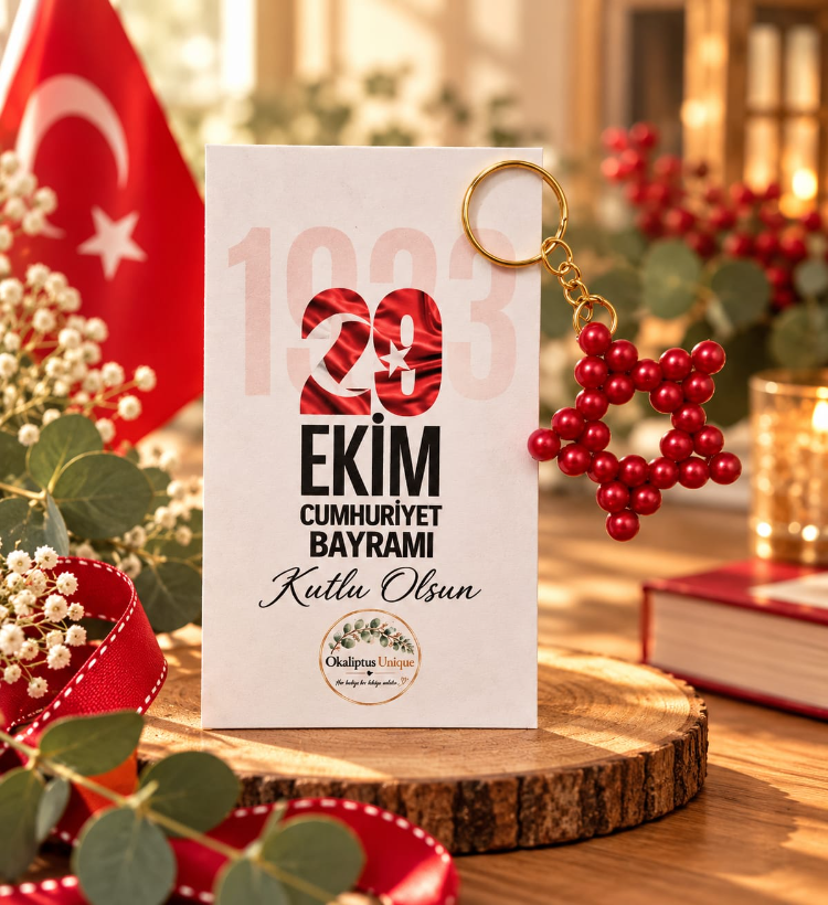 29 Ekim Kırmızı İnci Yıldız Anahtarlıklı Hatıra Kartı