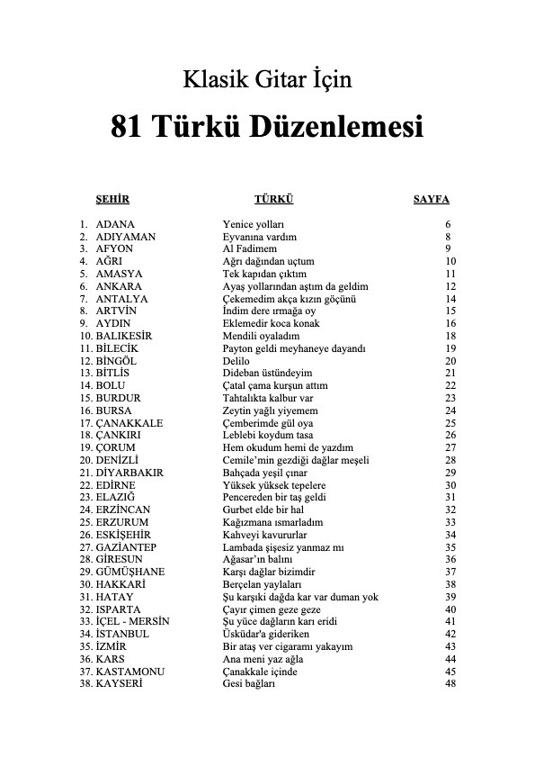 Klasik Gitar İçin 81 Türkü Düzenlemesi