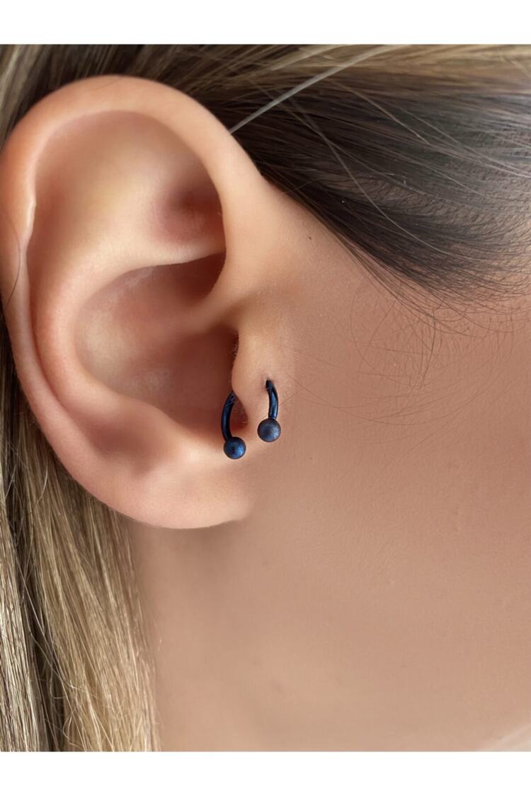 Kadın Mavi Rengi Yarım Halka Hediyelik Tragus Kıkırdak Piercing