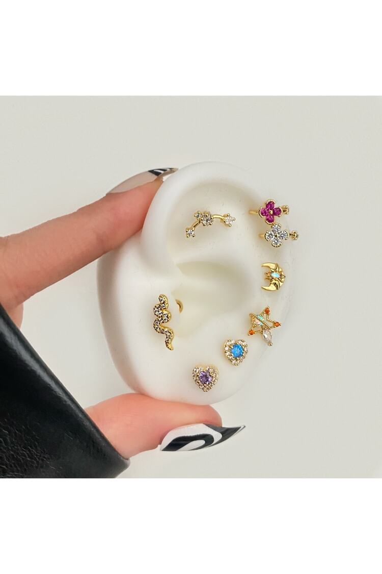 Cerrahi Çelik Renkli Taşlı Kalp Tragus Piercing