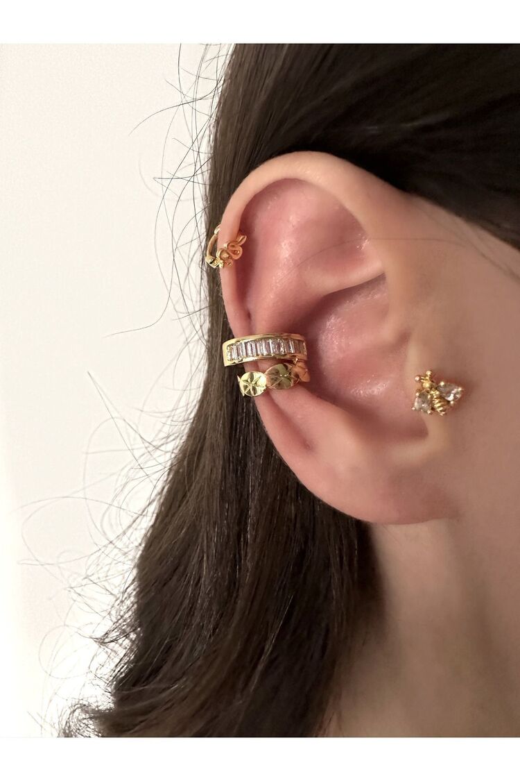 Kesme Taşlı Çift Sıra Earcuff