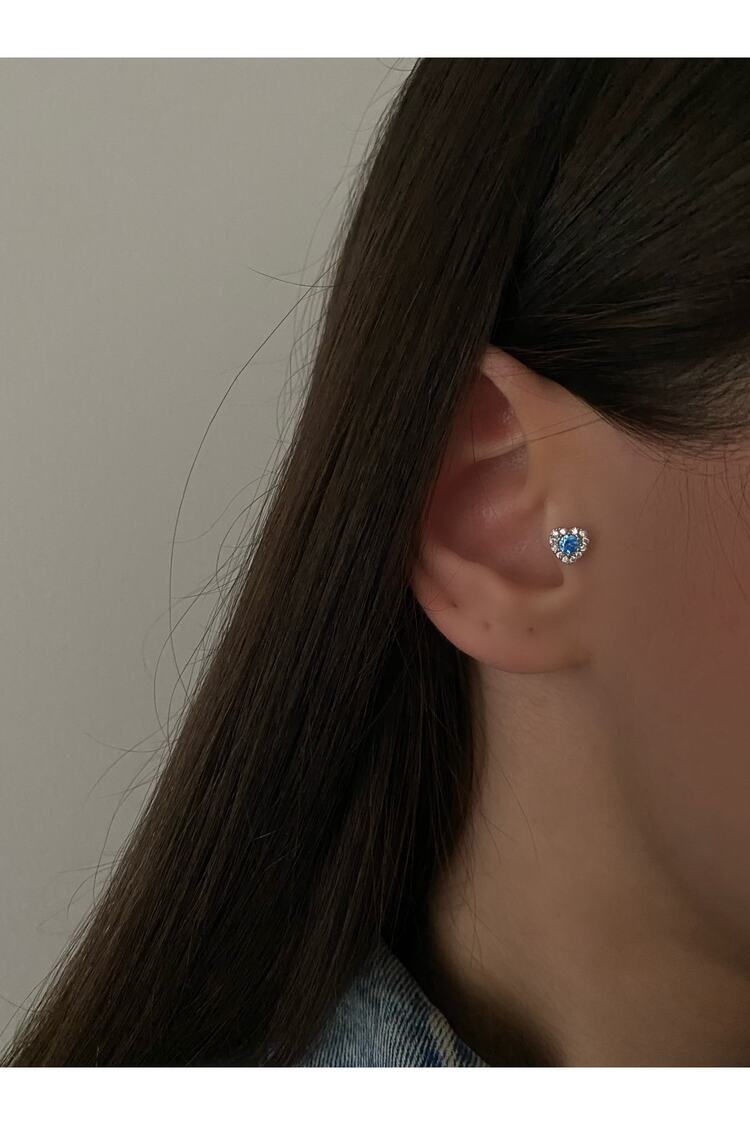 Cerrahi Çelik Renkli Taşlı Kalp Tragus Piercing