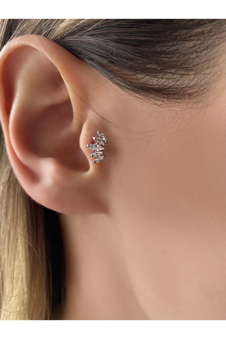 Kadın Baget Taşlı Silver Renkli Kıkırdak Tragus Piercing