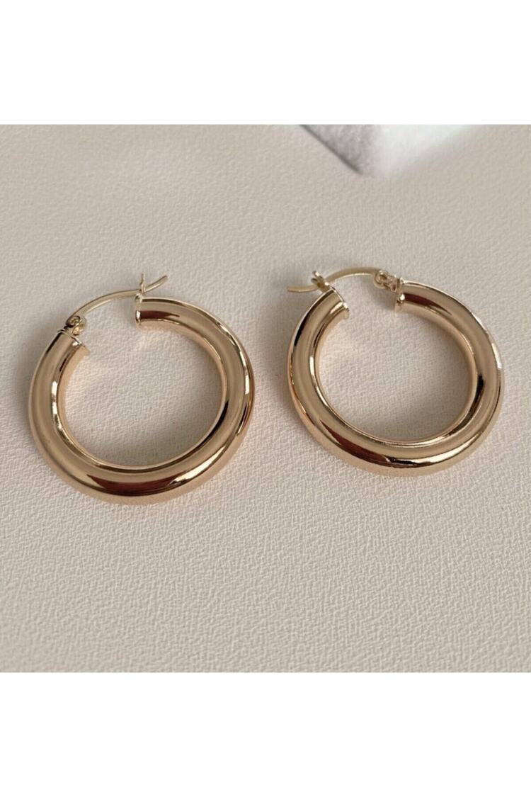 Kadın Gold Rengi Double Halka Küpe Çifti