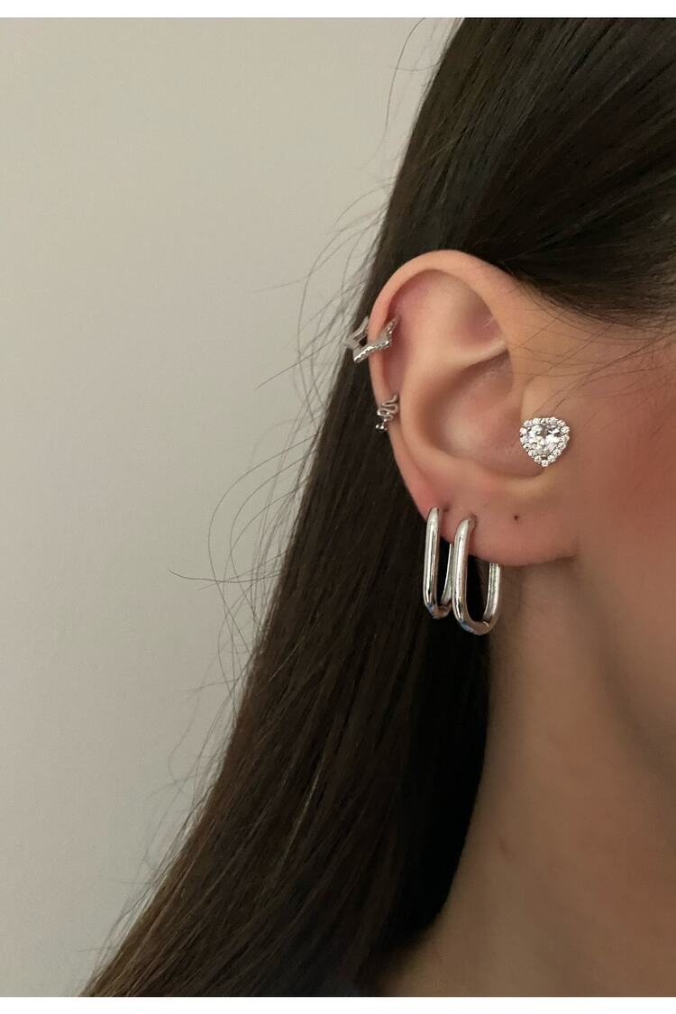 Kadın Silver Renkli Oval Dikdörtgen 2'li Küpe