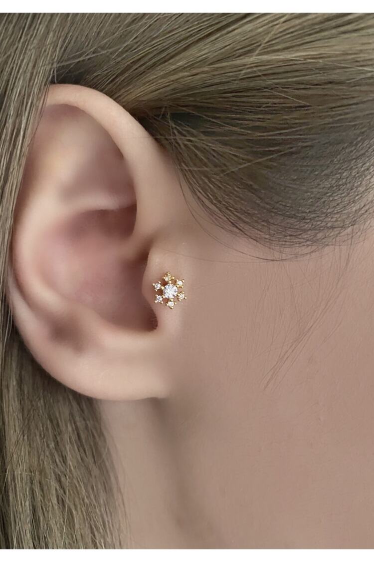 Cerrahi Çelik Kadın Gold Rengi Kar Tanesi Tragus Kıkırdak Piercing