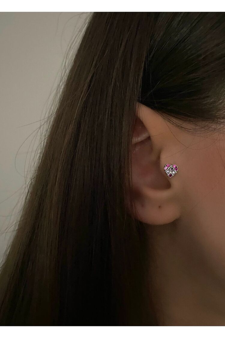 Silver Renkli Minimal Etnik Kalp Piercing Tragus