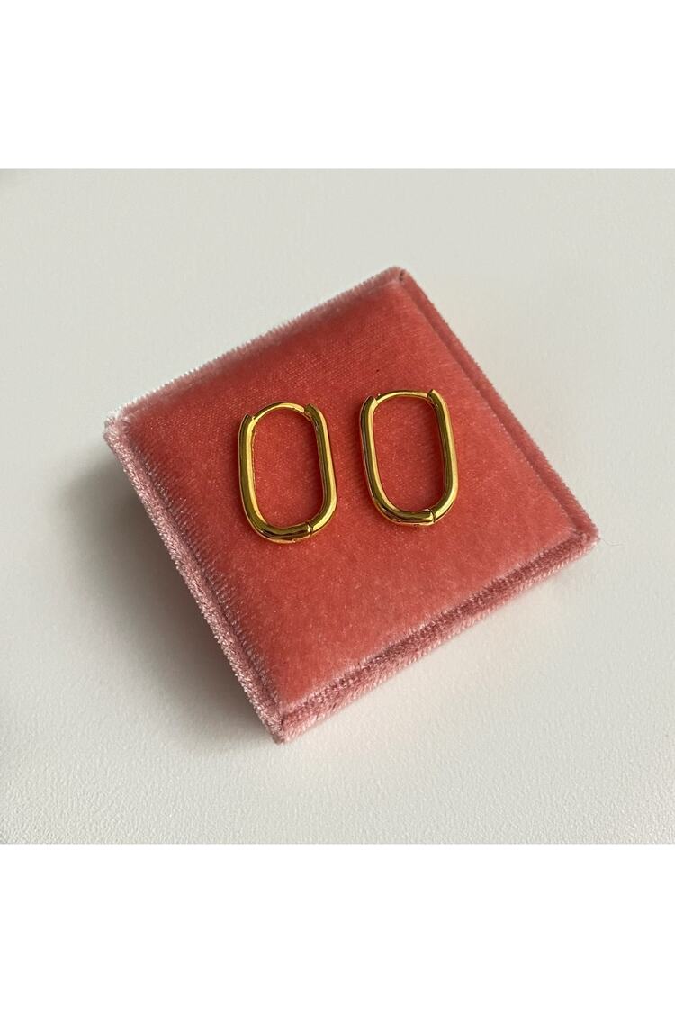 Kadın Gold Renkli Oval Dikdörtgen 2'li Küpe