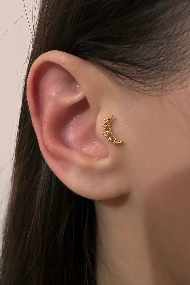 Çelik Taşlı Ay Piercing