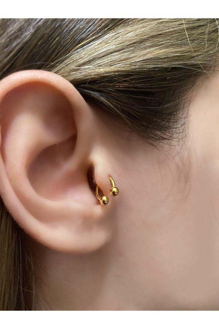 Cerrahi Çelik Kadın Gold Rengi Yarım Halka Hediyelik Tragus Kıkırdak Piercing