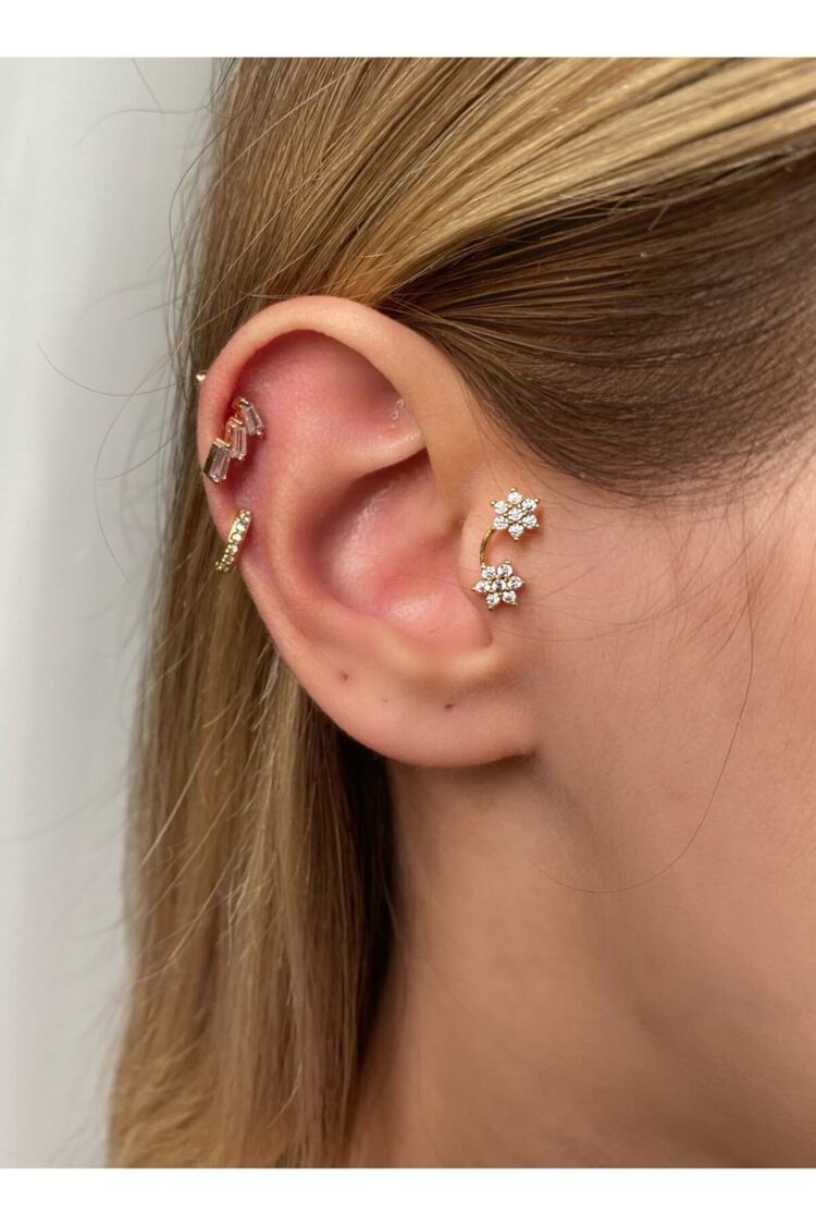 Kadın Gold Renkli Ikili Papatya Tragus Piercing