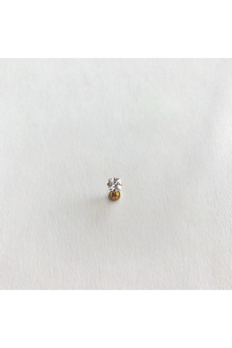 Cerrahi Çelik Gold Kare Tek Taş Piercing , Kıkırdak , Tragus