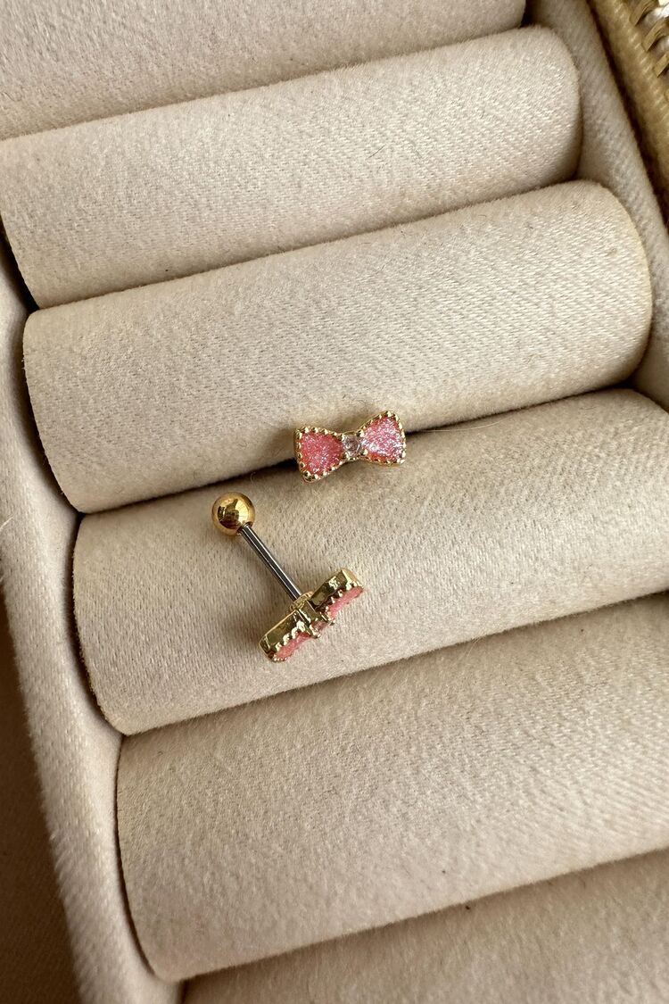 Cerrahi Çelik Pembe Taşlı Fiyonk Piercing