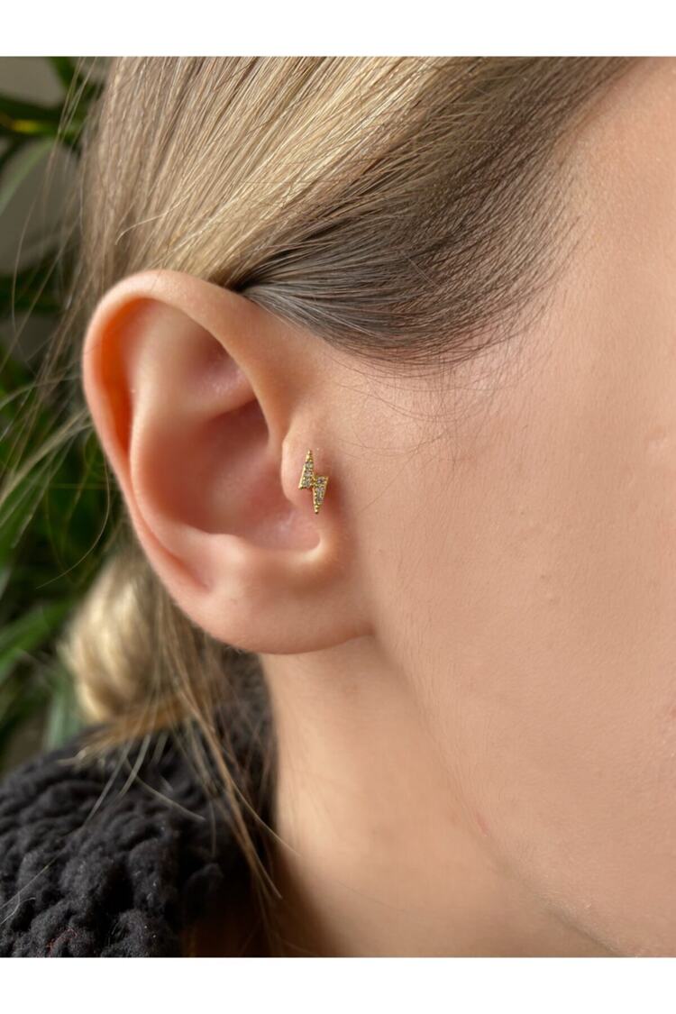 Kadın Gold Rengi Cerrahi Çelik Şimşek Tragus Kıkırdak Piercing 6mm