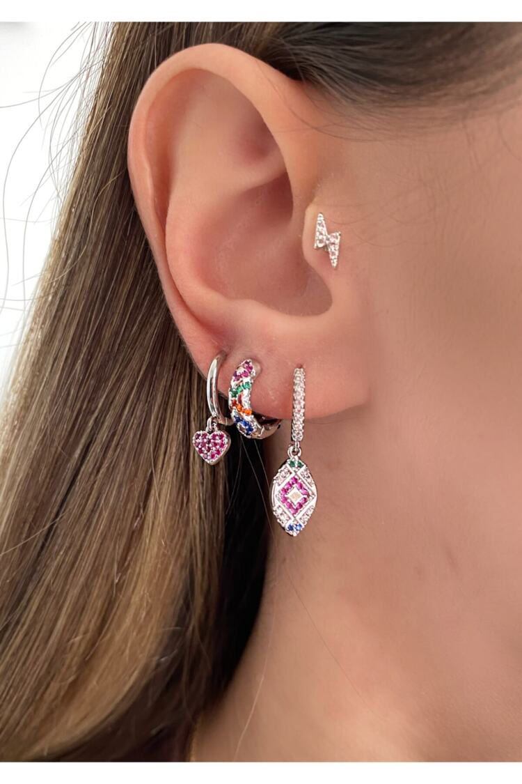 Kadın Silver Rengi Etnik Charm DesenliKüpe Seti 3’lü
