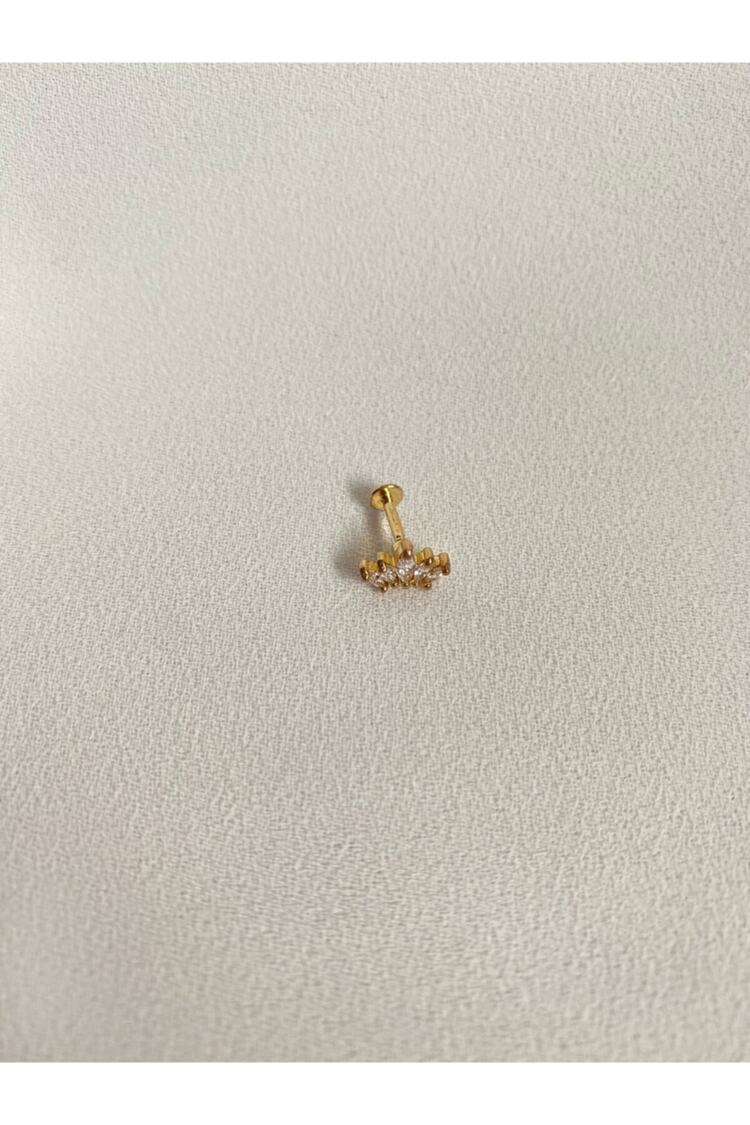 Kadın Baget Taşlı Gold Renkli Kıkırdak Tragus Piercing