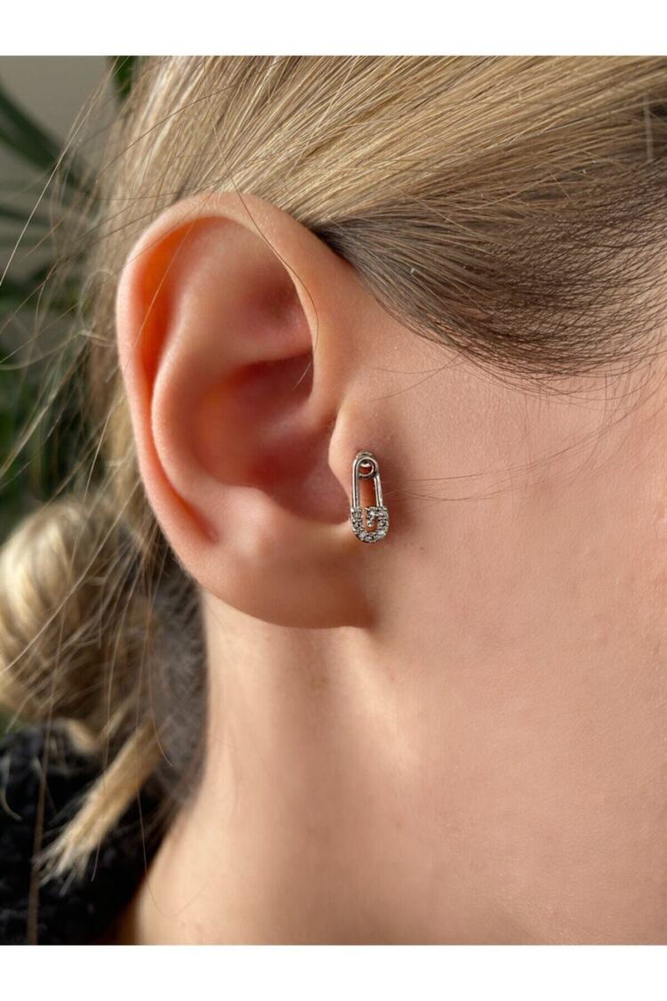 Kadın Silver Rengi Cerrahi Çelik Şimşek Tragus Kıkırdak Piercing 6mm